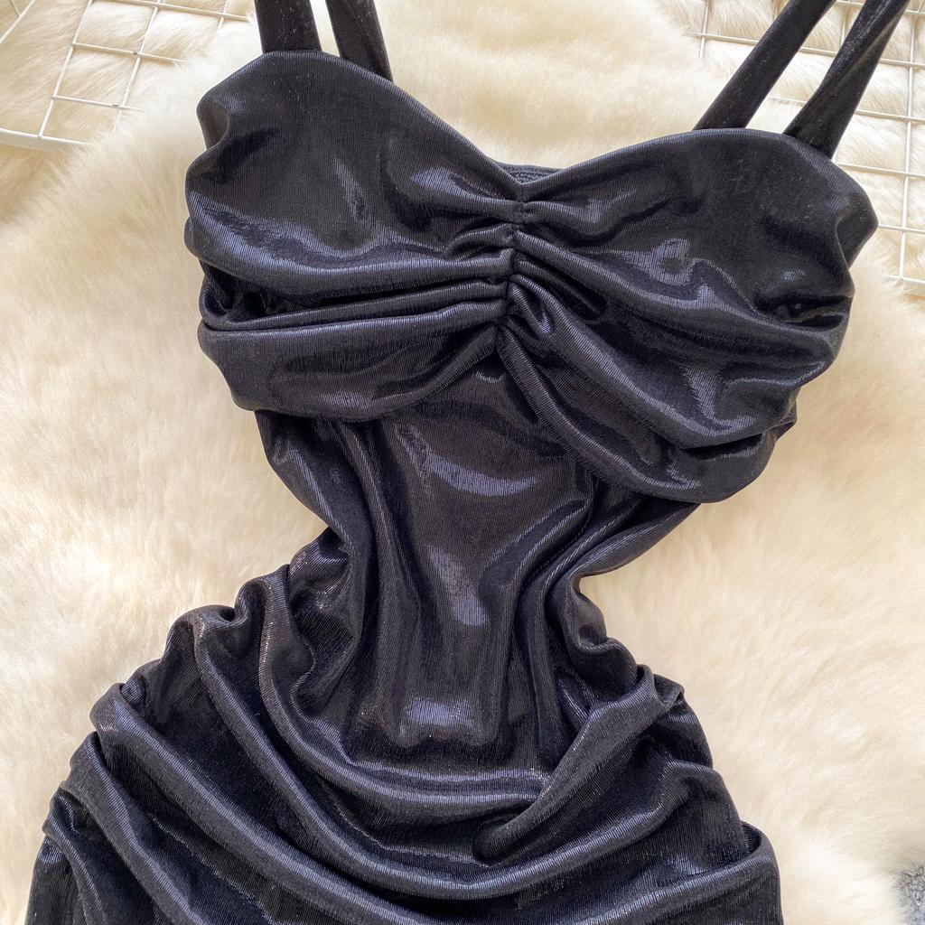 Sommer Dame V-hals Spaghettistropp Mini Kort Sexy Klubbfest Slim Bodycon Futteralkjoler