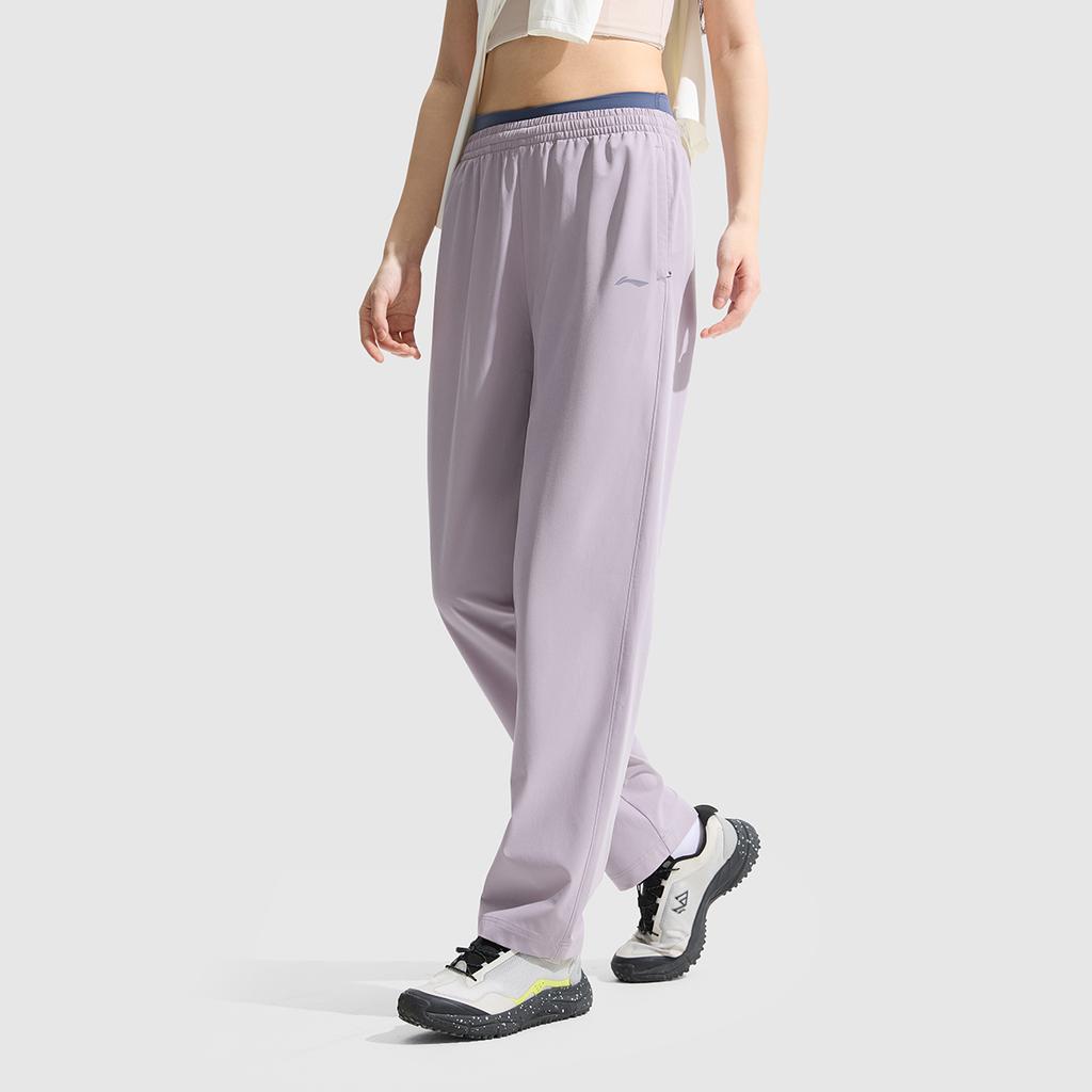 Li Ning Träningsserie Enfärgad Mellanhög Bekväm Andningsbar Mångsidig Rakt Ben Sportbyxor Dam underdel Rökig Lila AYKV490-2