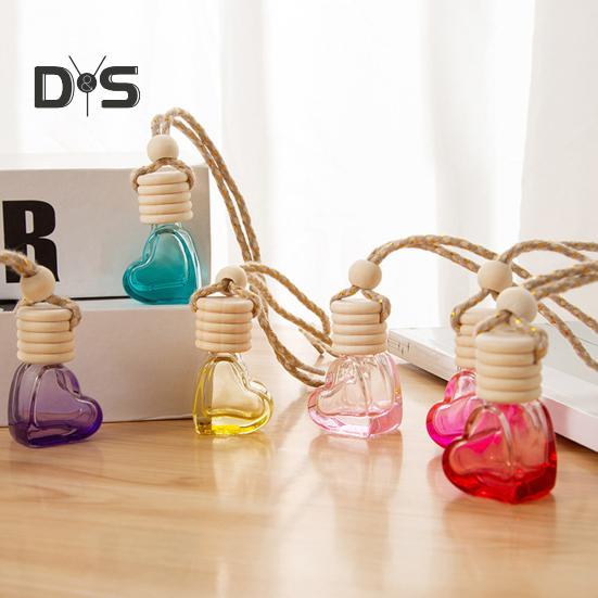 6 ml nachfüllbare Parfümflasche fürs Auto, Dekoration, bunt, Liebe, Herzform, Holzdeckel, Klarglas, Aromatherapie, ätherisches Öl, leere Flasche, hängender Anhänger