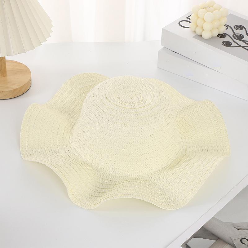 Summer Beach Wavy Edge Wide Brim Straw Hat For Seaside Vacation Women Outdoor Sun Cap