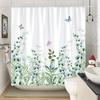 1Pc Green Leaf Butterfly Garden Shower Curtain - Polyester Fabric, Machine Washable, With Hook, Suitable For Bathroom Decoration