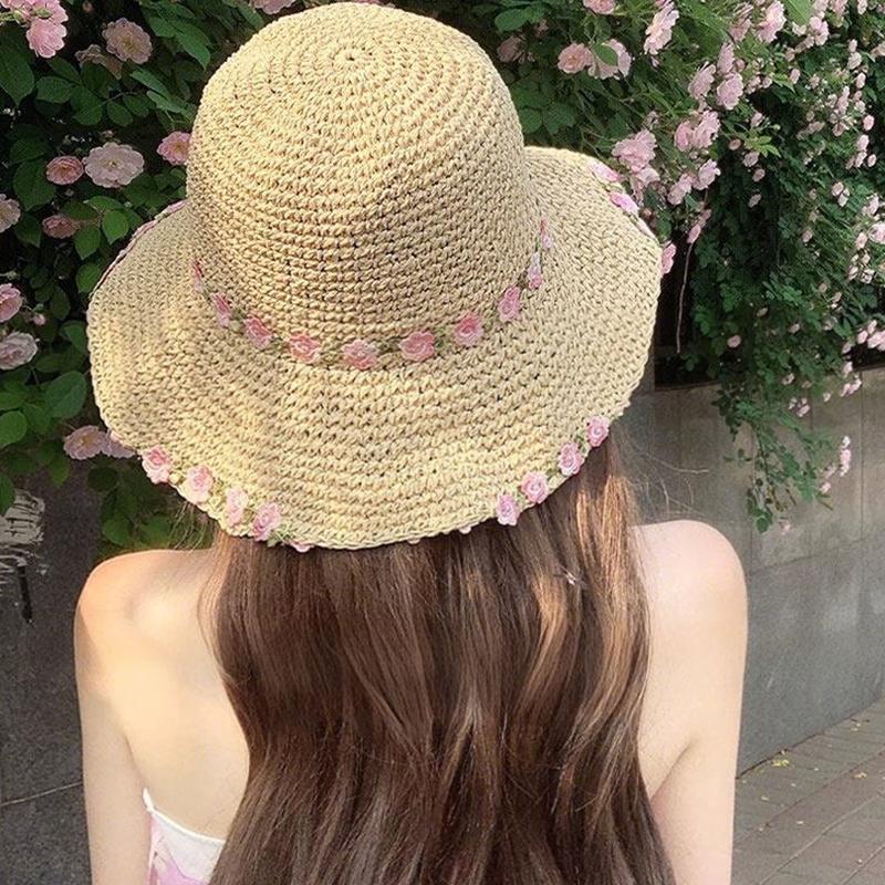 Foldable Wide Brim Straw Sun Hat for Women Summer UV Protection Lightweight Beach Vacation Gardening Cap
