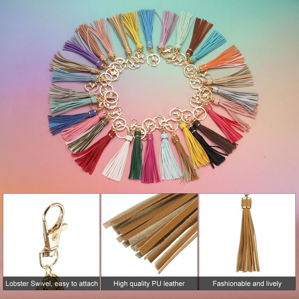 8pcs PU Leather Tassels PU Tassels with Key Rings Tassel Curtain Bag Tassel for Jewelry Making Phone Straps Handbag DIY Crafts