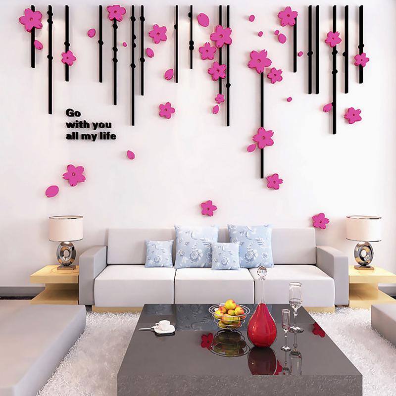 Romantic 3D Wall Sticker Wedding Living Room Bedroom Backdrop TV Background Wall Decals Flower Mural Wall Art Wallpaper Sticker