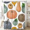 Hand-drawn pumpkin shower curtain colorful autumn leaves design for bathroom decor waterproof fabric made from polyester (blue)