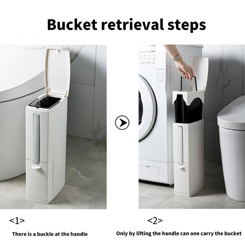 Plastic Garbage Can with Press Type Opening Large Capacity Trash Can Waste Bin Toilet Brush for Daily Disposal Need