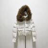 Women's Black Slim-Fit Down Coat with Detachable Fur Collar