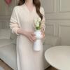 Hirsionsan Loose Long Sleeve Base Pullover Dresses Female Winter Casual V Neck Soft Knitted Dress Women Simple Solid Trendy Jumper Dress