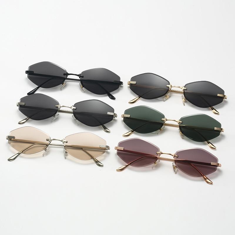 Fashion Rimless Sunglasses for Women Vintage Retro Trendy Design Metal Material Small Frame Vintage Rhombus Rimless UV400 Shades Men Eyeglasses