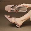 Fashion Bow Square Toe Slippers Mules Heeled Sandals Women Casual Loafers Shoes Woman 2025 Trend Summer Pumps Soft Leather Flip Flops