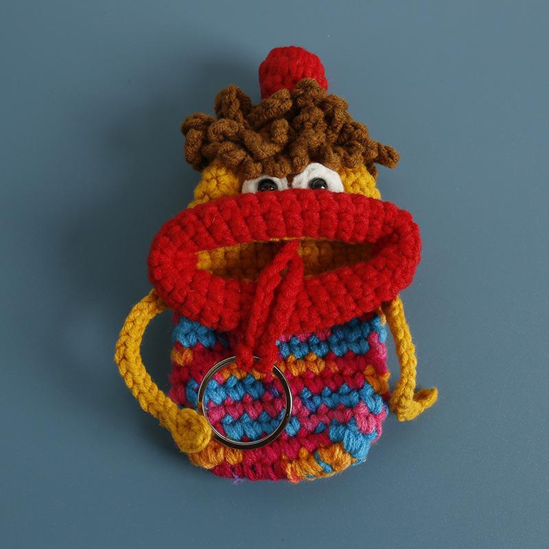 Funny Sausage Mouth Doll Series Crochet Bag Keychain For Car Keys Holder Knitting Doll Keyrings For Key Storage Custom Accessory