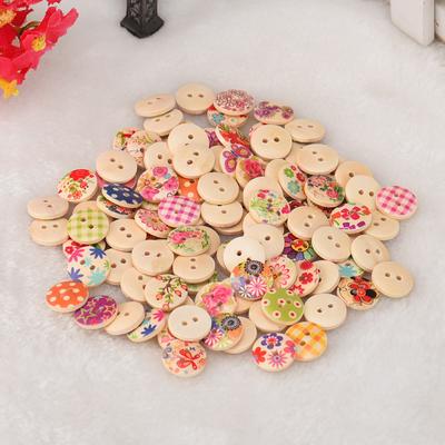 100pcs Mixed Tree Pattern 2 Holes Wooden Buttons Sewing Scrapbooking Crafts 15mm