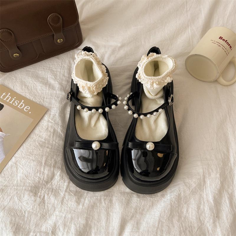 

Black Mary Jane small leather shoes niche summer new platform bow single shoes Lo shoes 40 чёрный