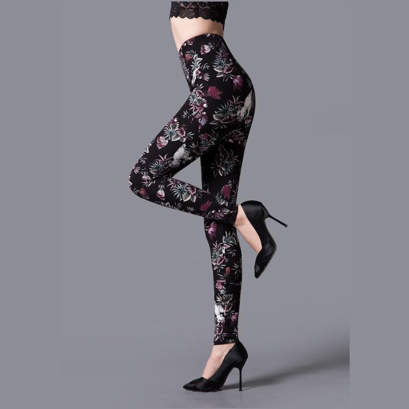 2023 Trendy Floral Print Slim Fit Milk Silk Leggings for Women - Plus Size, Elastic, Outerwear
