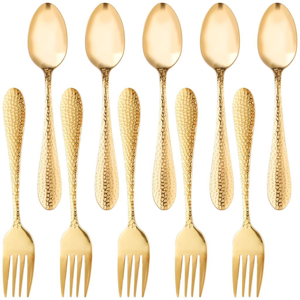 10 Pcs Kids Cutlery Set Stainless Steel Children Cutlery Kit Forks and Spoons Set Dessert Cake Fork Kids Silverware Kit for Home