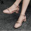 Fashion Fairy Bowknot cover heels square toe women sandals wood thick med heels shoes women closed toe sandalias large size 34-43