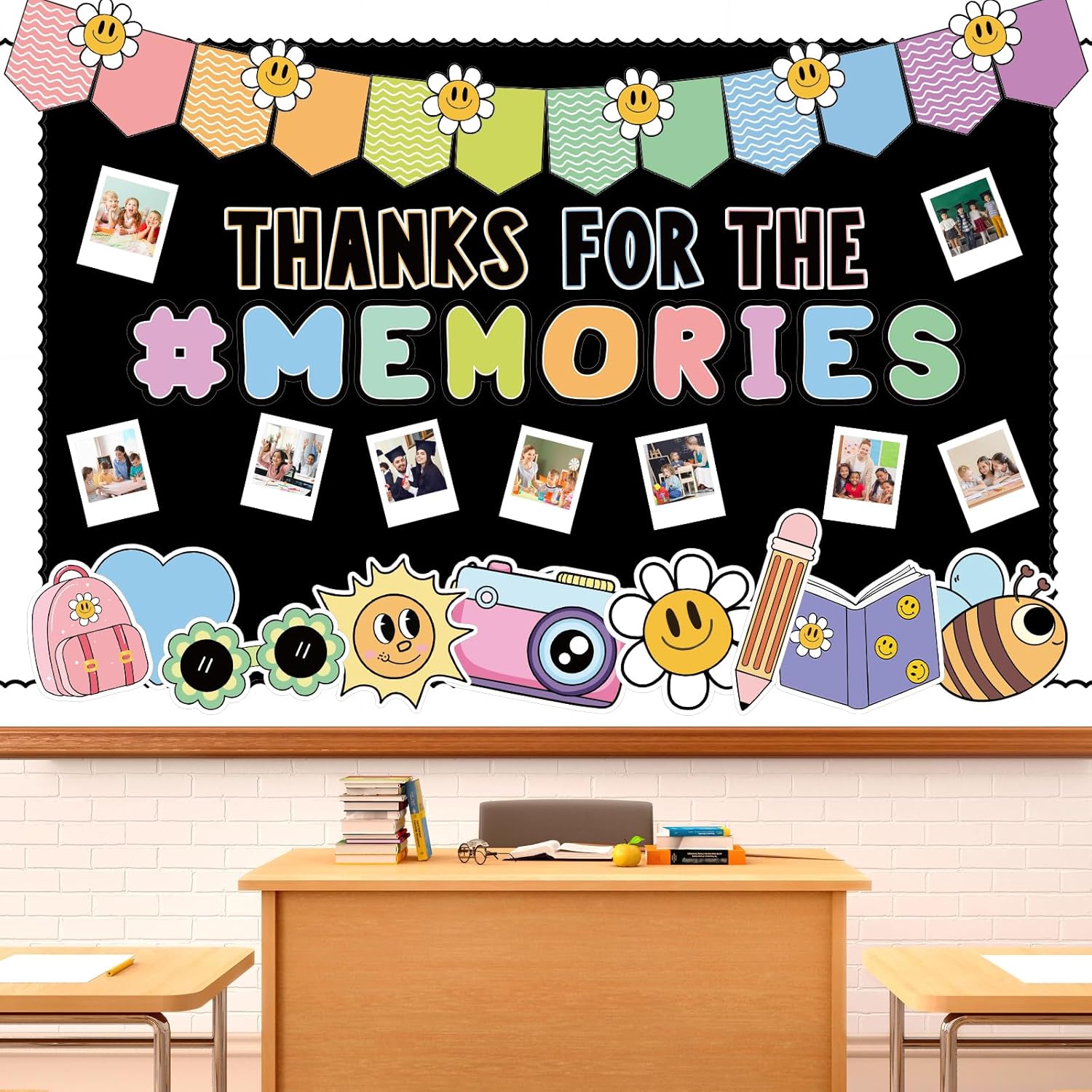88Pcs Graduation Bulletin Board Decorations Set Memories Boho Daisy DIY Photo End of The Year Cutouts for Class of 2026 School Classroom Blackboard