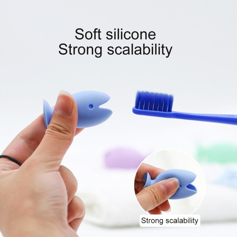 Suction Toothbrush Holder Portable Travel Cute Standing Traceless Tooth Brush Cover Fish Shape Silicone Suction Cup Bathroom Too