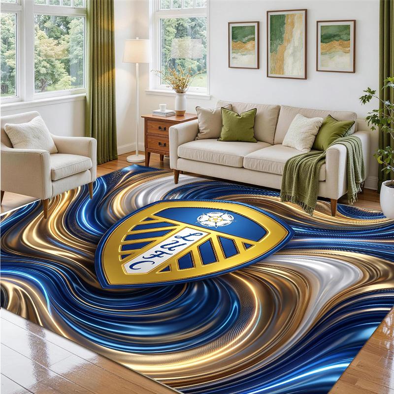 Leeds United Football Design Crystal Velvet Rug Soft Decorative Mat for Bedroom Entrance