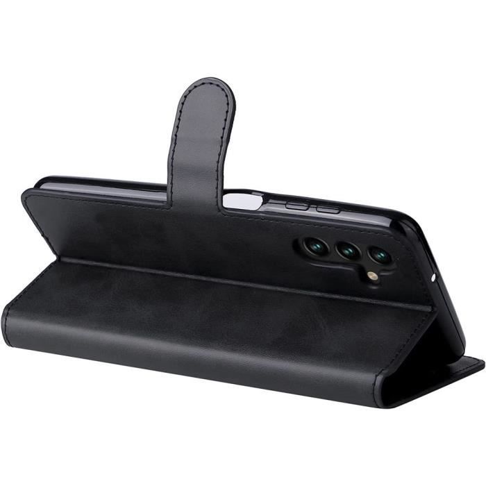 Coque Portefeuille - Effect Cuir - Samsung A04s - Noir - 2 Verres Trempés - Fermeture Magnétique