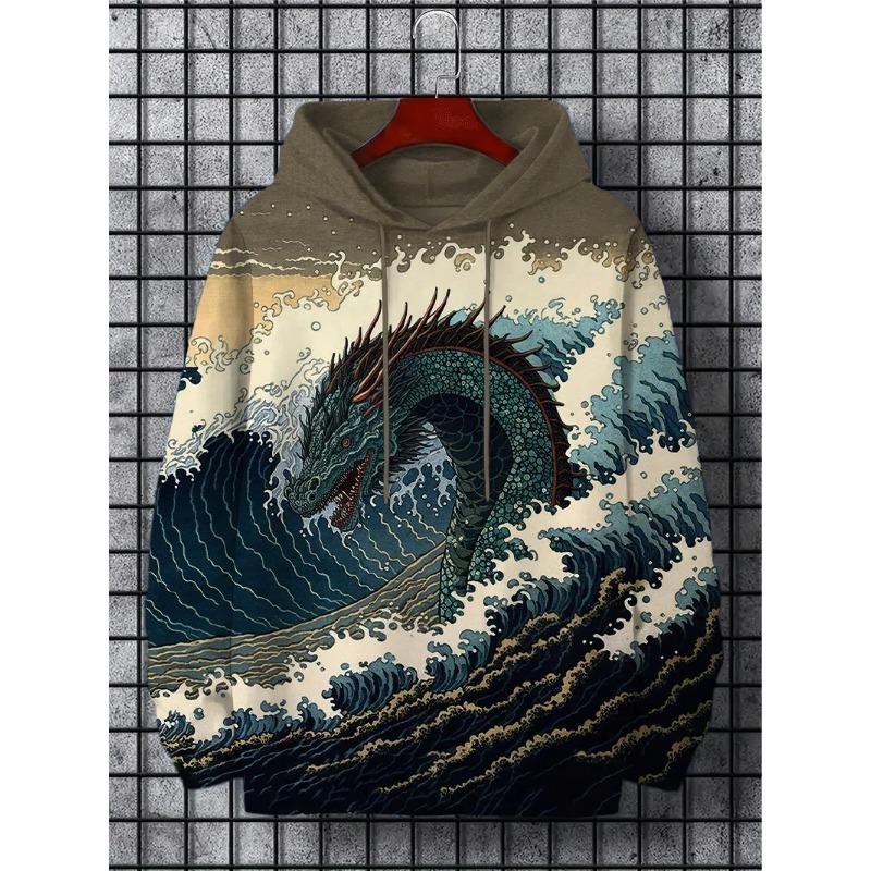 Fun Japanese Harajuku Fashion Men's Hoodie Casual Y2k Hoodie Men's Autumn and Winter Anime Beast Pattern Sports Hoodie