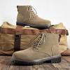 2025 Men's Autumn/Winter Yellow Martin Boots, Cow Suede, Breathable, Versatile, Round Toe, Comfortable Mid-Top Style
