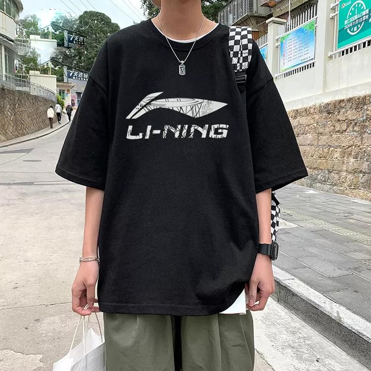Li Ning Sports Lifestyle Series Letter Print Crew Neck Short Sleeve T-Shirt Men T-Shirts Black AHST471-2