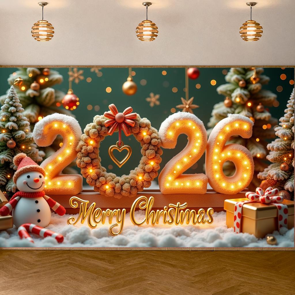 Merry Christmas Banner Wreath Snowman Snow Scene Xmas Party Decoration Backdrop 2026 New Year Event Photo Background Props