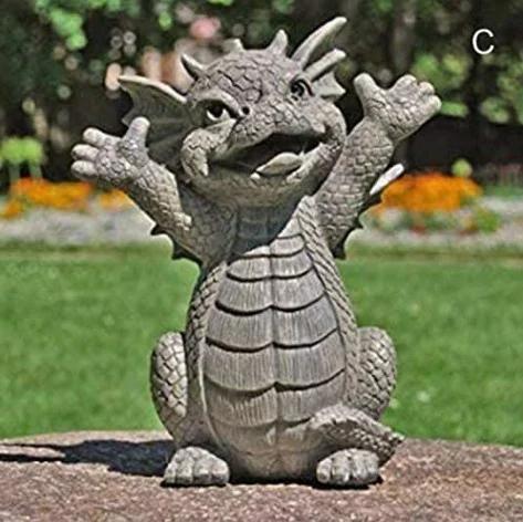 1 Pcs Garden Statue Dragon Meditation Statue Resin Ornament Dinosaur Shape Sculpture Outdoor Yard Decoration Home Decor