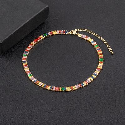 

Nidin Classic Colorful Tennis Necklace Men and Women Rectangular Full Zircon Neck Jewelry Adjustable Wedding Party Gift