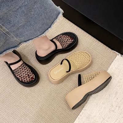 Women Mesh Wedges Platform Sandals Hollow Slippers New Mules Shoes 2025 Summer New Designer Slingback Casual Shoes Flip Flops