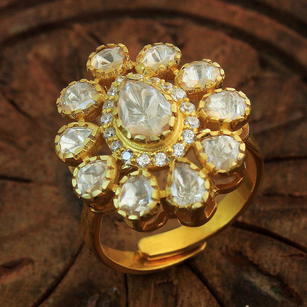 

Кольцо Kundan Polki из стерлингового серебра с позолотой