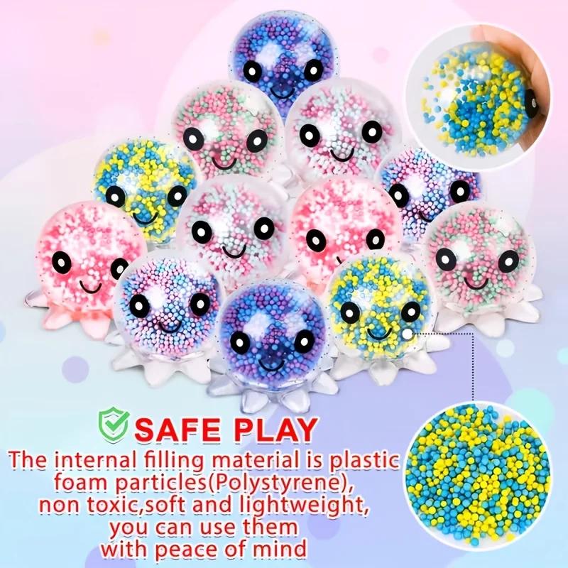 1 PZ Pallina Antistress Riempita di Perline Polpo, Giocattolo Sensoriale Morbido Carino, Fidget a Rimbalzo Lento per Ansia, Regalo di Natale Halloween Casuale
