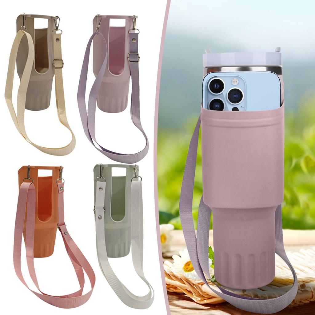 Silicone Water Bottle Carrier Bag With Phone Pocket For 40oz Tumbler, Neoprene Water Bottle Holder Pouch With Adjustable Strap Bollus