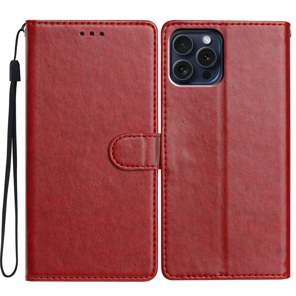 Pro iPhone 16 Pro Kožené pouzdro na telefon Peněženka Kryt se stojánkem s praktickým popruhem