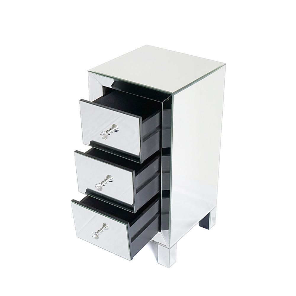Modern And Contemporary Mirrored 3-Drawers Nightstand Bedside Table Bedroom Furniture