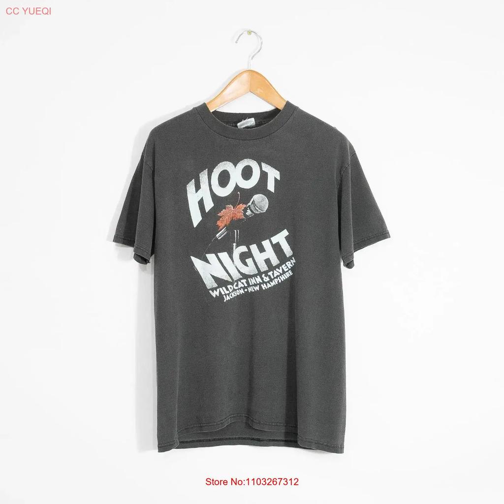 Vintage 90er Hoot Night Wildcat Inn T-Shirt Unisex Größe L Ausgeblichen New Hampshire Schwarz Vintage Weich Lässig Atmungsaktiv Leicht