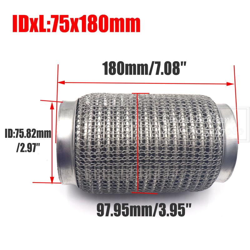 ID:65MM/75MM Auto Výfuková Trubka Teleskopická Flexibilní Spojka Ocelová Síťovina Vlnovec Nerezová Ocel Tlumič Potrubí Svařované Univerzální