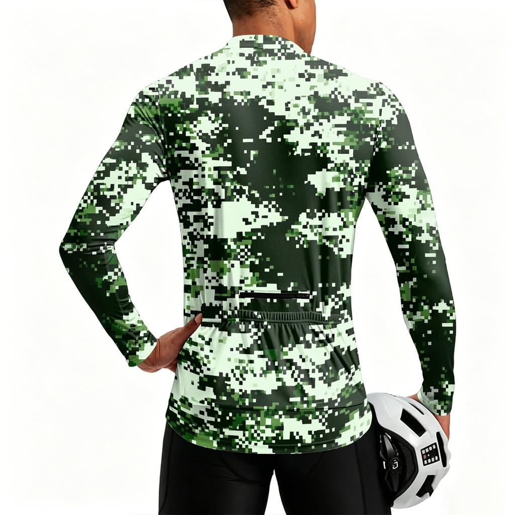 Men's Long Sleeve Cycling Jersey Breathable Quick Dry Zip Up Round Neck Printed Sports Shirt for Outdoor Activities