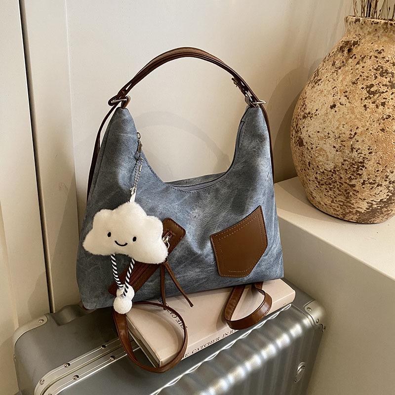 New spring retro contrasting color large capacity simple crossbody shoulder 2025 commuting new niche design tote bag