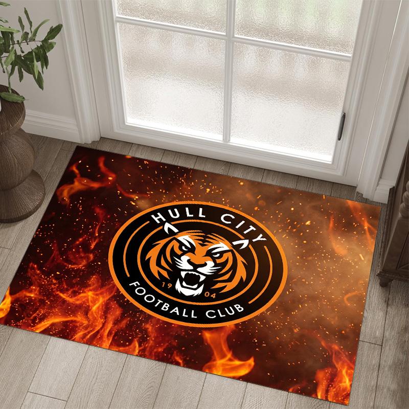 Hull City Football Design Crystal Velvet Carpet Cozy Non?Slip Printed Rug For Bedroom Living Room Entrance