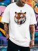 Unisex Red Oversized Tee Realistic Roaring Tiger Print Soft Cotton Short Sleeve Crewneck Streetwear Summer Daily Male Casual Top