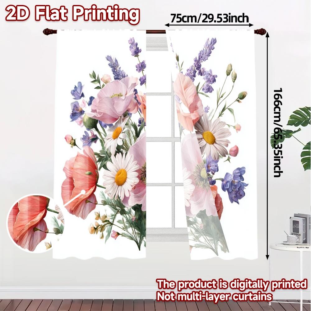 2pcs   2D FLAT PRINTING Curtains (Without Rod) Blooming Harmony Chic Curtain Cloth Versatile 100% Polyester Curtains All Seasons