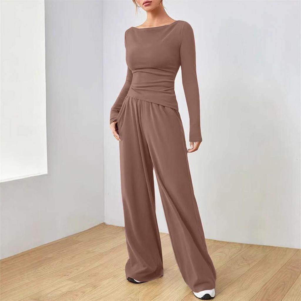 Loose Fit Women's Wide-Leg Pants Two-Piece Set - Soft, Stylish, Irregular Design