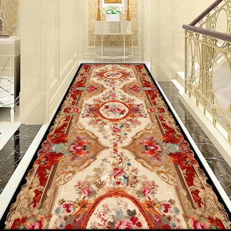 European Style Luxury Long Corridor Carpet Decoration Home Villa Stairs Passageway Runner Rug Customizable Living Room Aisle Mat