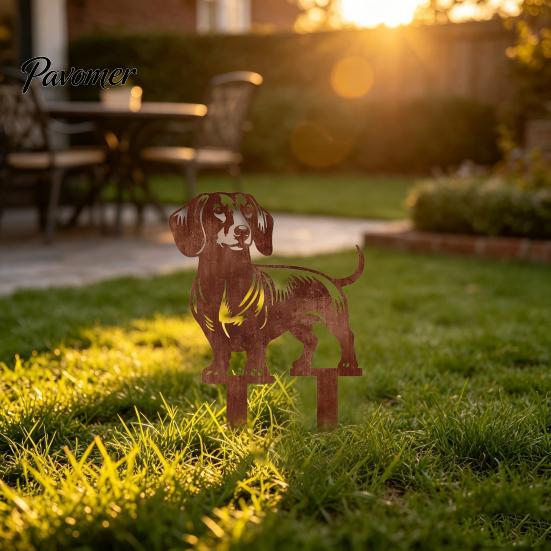 Niedliche Hundeblumenbeet-Dekoration Metall-Dackel-Gartenspieß, Rostige Tier-Silhouette Dekorative Hofspieße Kunst für Draußen Rasen, Weg, Terrasse, Skulptur