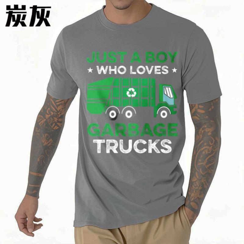 Top Tees Workout For Unisex Oneck Tshirt Cotton Just A Boy Who Loves Garbage Trucks Basic For Unisex Top Tees Plus Size Tshirt