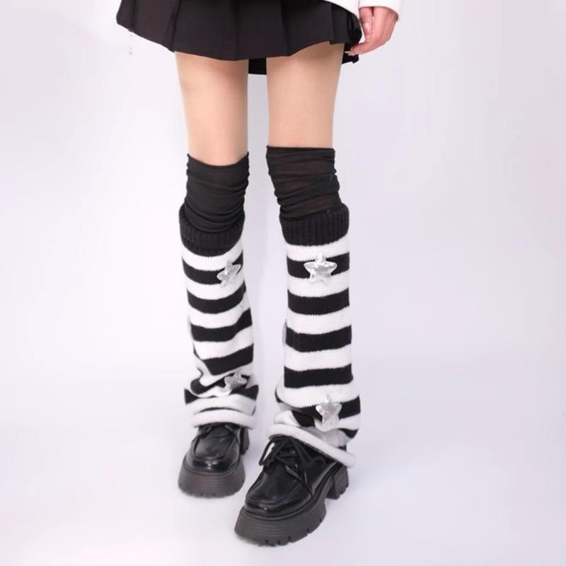 Polainas Punk para Mulheres Fofas Estrela Tricotadas Flare Longas para Botas com Meias Acima do Joelho Conjunto Roupa de Inverno Outono