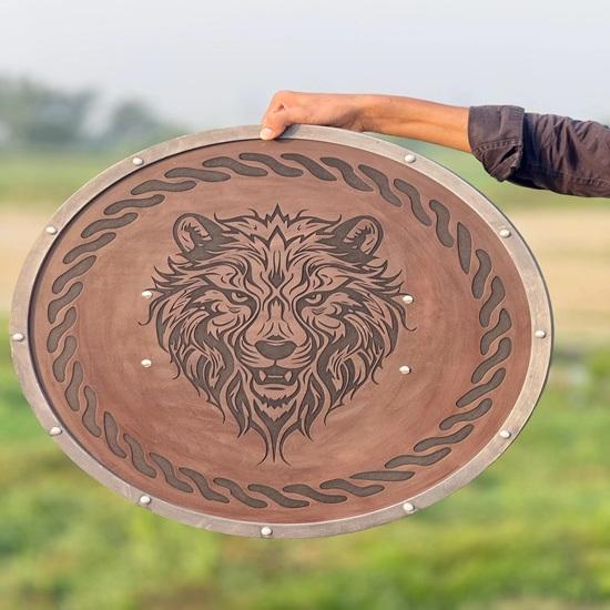60.96 Cm Wolf Battleworn Wooden Shield Medieval Viking Warrior Shield Wall Decor Shield Best Gift for Decoration