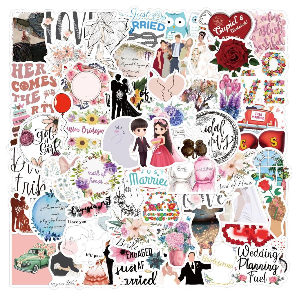60 Sweet Lover Romantic Wedding Ins Style Cartoon Stickers Laptop Suitcase Decoration Stickers